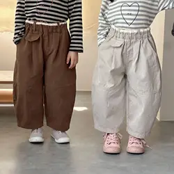 Pantalones casuales de algodón niños – Otoño, bolsillos y pierna ancha