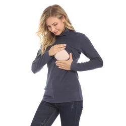 Camiseta de lactancia algodón cuello alto – Manga larga premamá