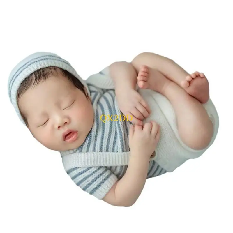 Propiedades fotos los recién nacidos QX2D Conjunto ropa con tela suave incluye pantalones correa gorro e tocados - imagen 2