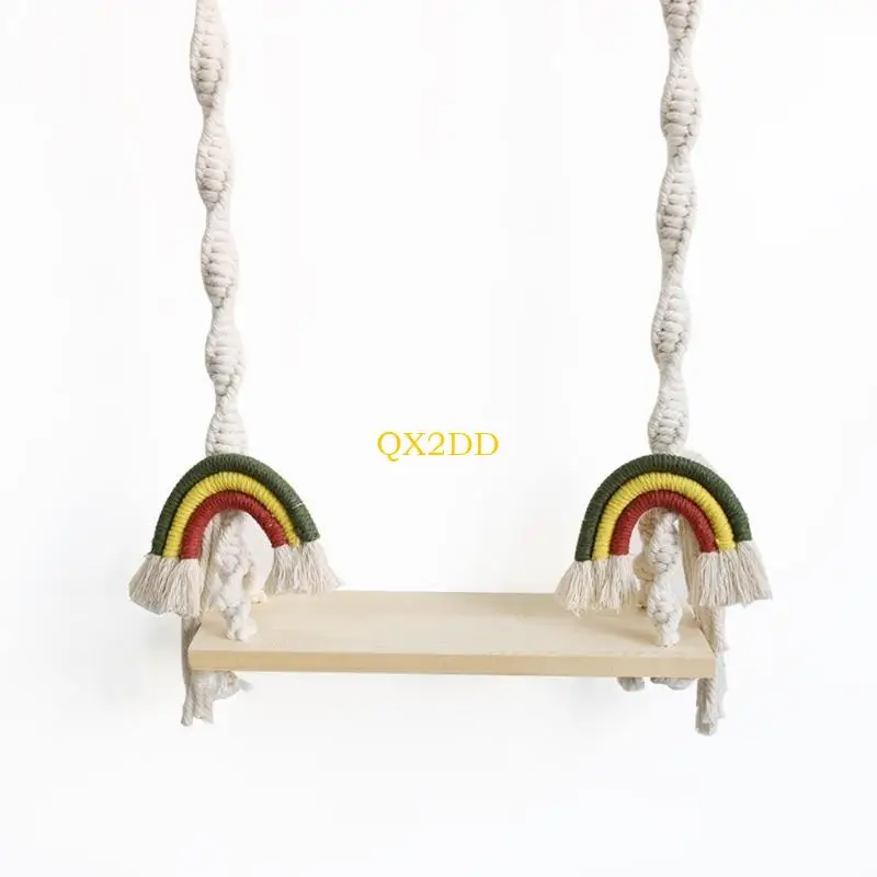 QX2D Sesión fotografía para recién nacidos, columpio madera, foto bebé, accesorios columpio macramé para posar - imagen 4