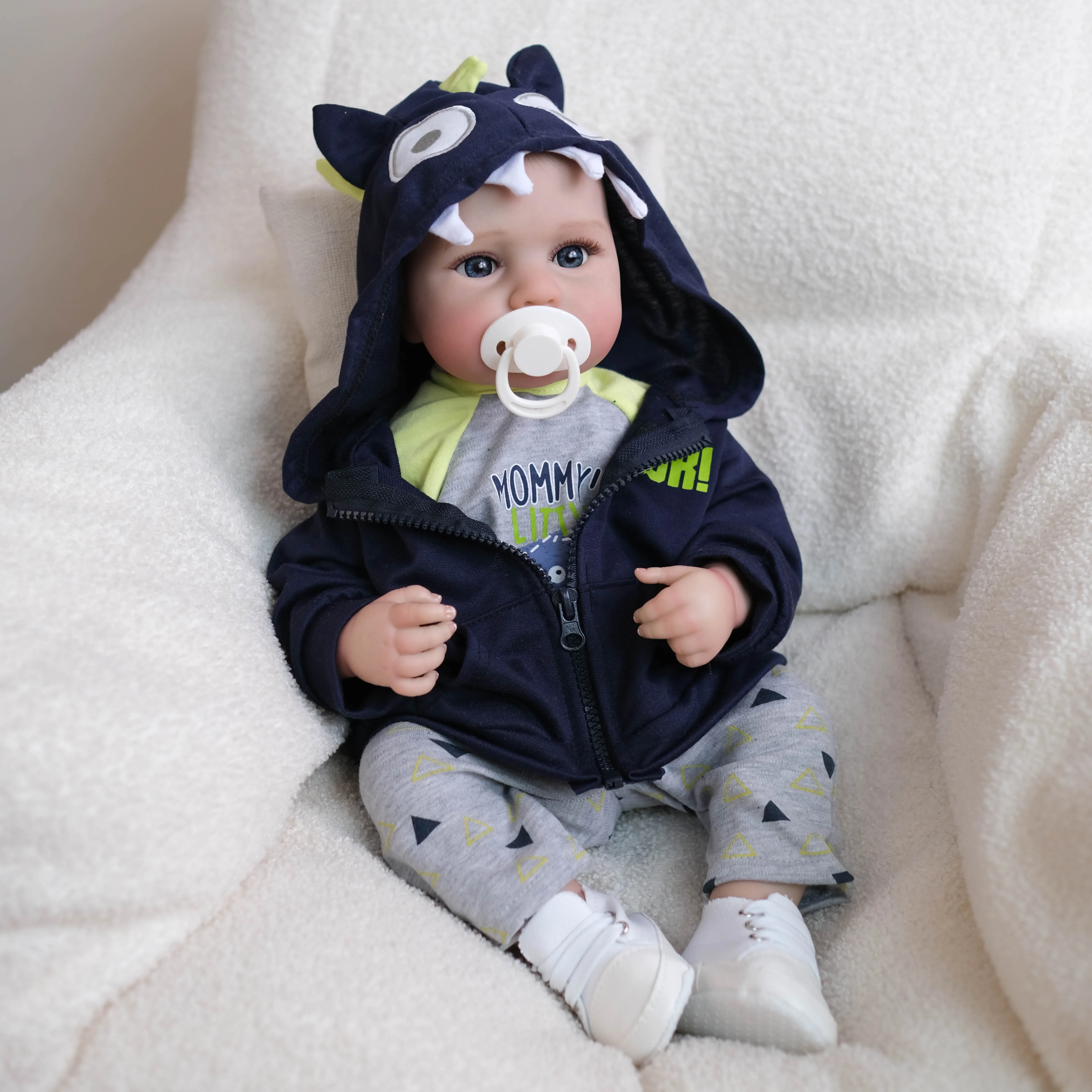 NPK 19''alta cantidad hecha a mano de cuerpo completo vinilo Loulou despierto bebé niño muñeca artística coleccionable piel 3D venas visibles regalo realista - imagen 3