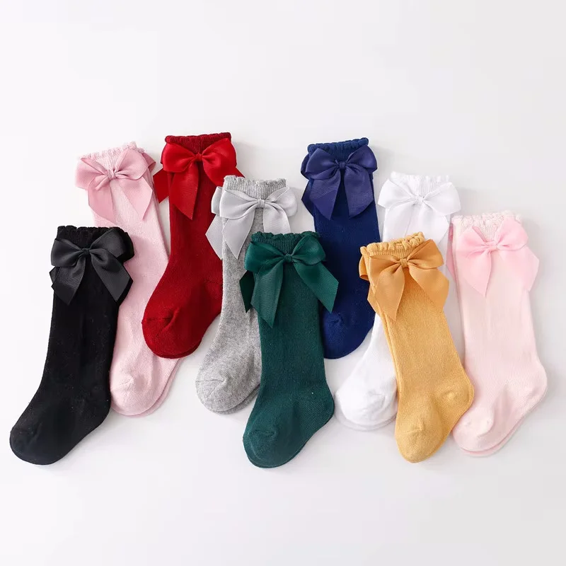 1/5 pares de calcetines para niñas, calcetines largos con lazo de algodón para bebés, calcetines suaves de princesa a la moda para niñas de 0 a 7 años