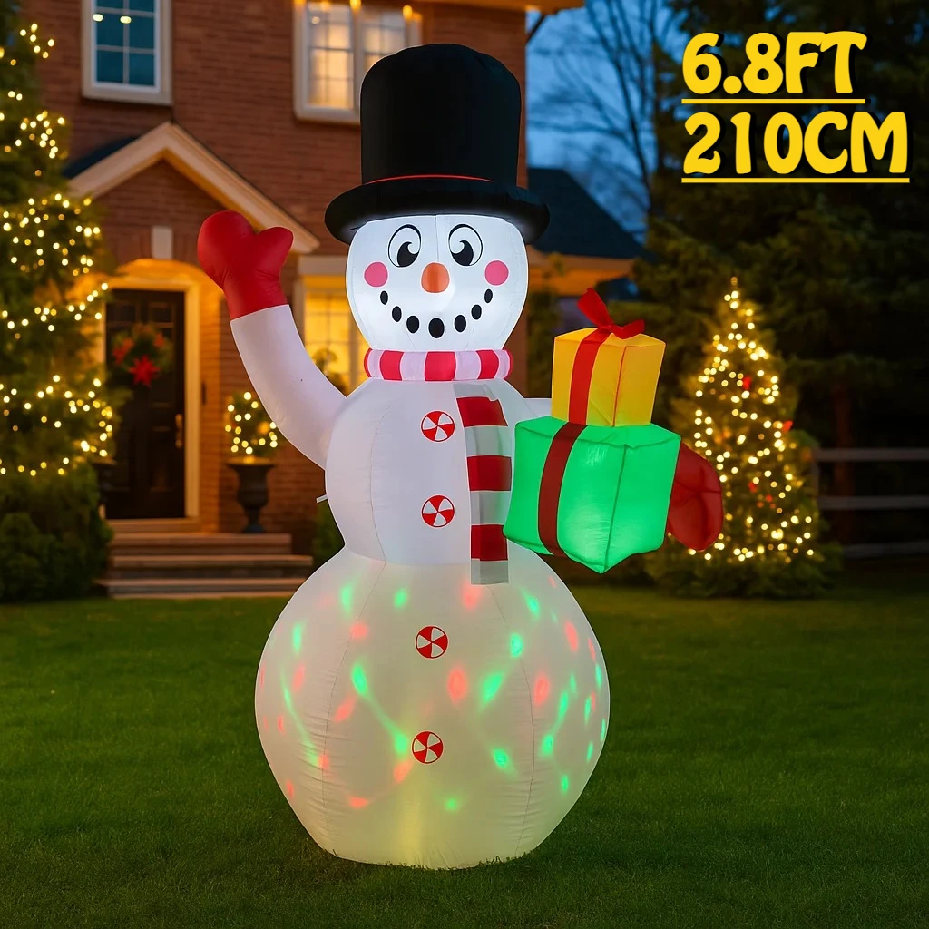 Muñeco de nieve de 6,8 pies con regalos, decoraciones inflables de Navidad, adornos de Navidad, luces para exteriores, patio de casa, decoración de fiesta, juguetes