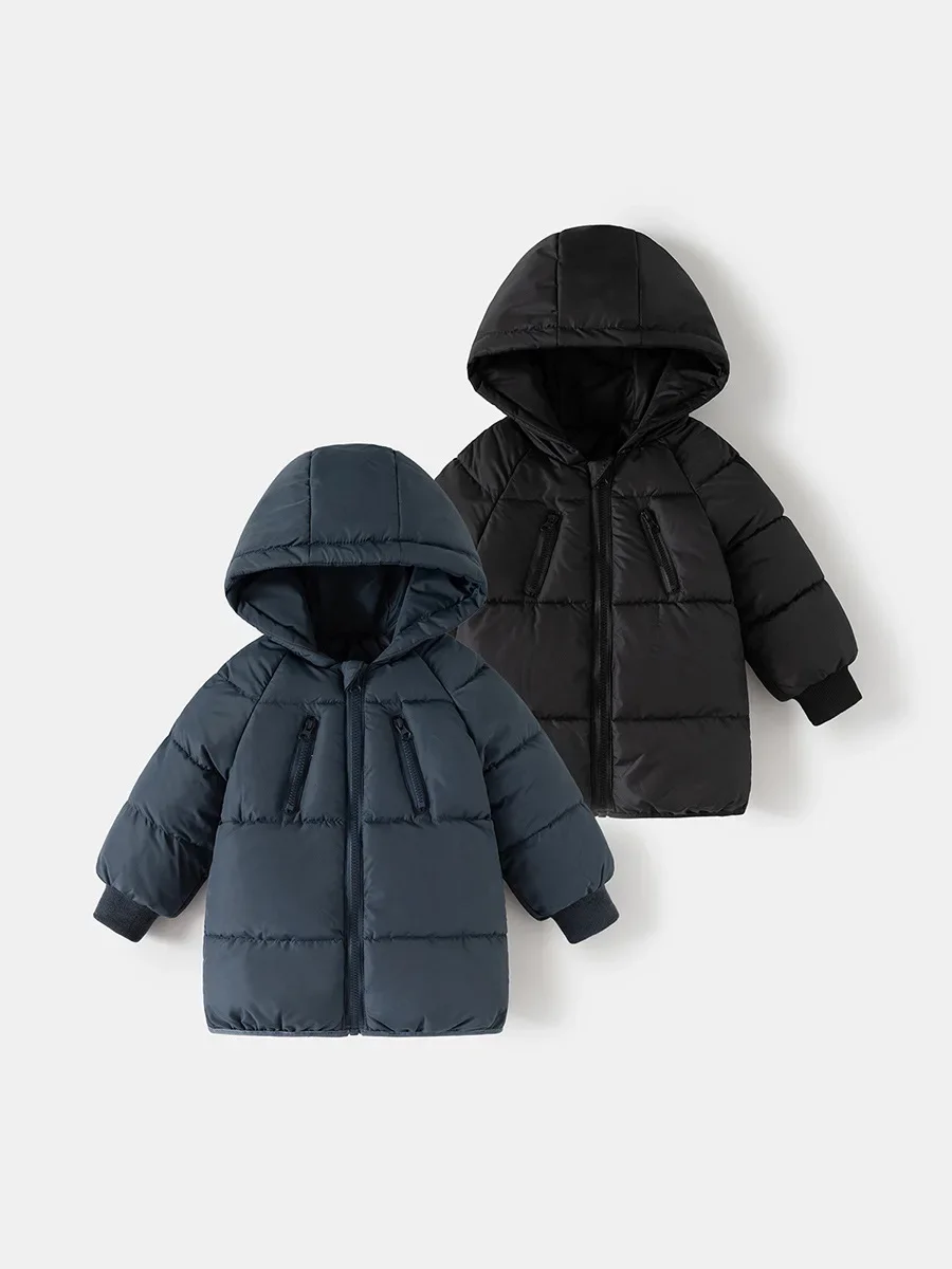 Parkas de invierno para niños, Sudadera con capucha, abrigo de piel medio largo para niños, Parkas largas con forro grueso, traje de estilo coreano para niños 2025
