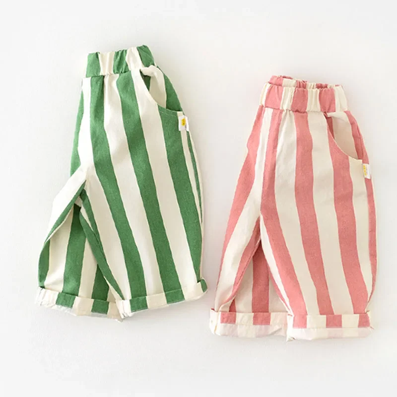 Pantalones de algodón a rayas con bolsillos para bebé otoño
