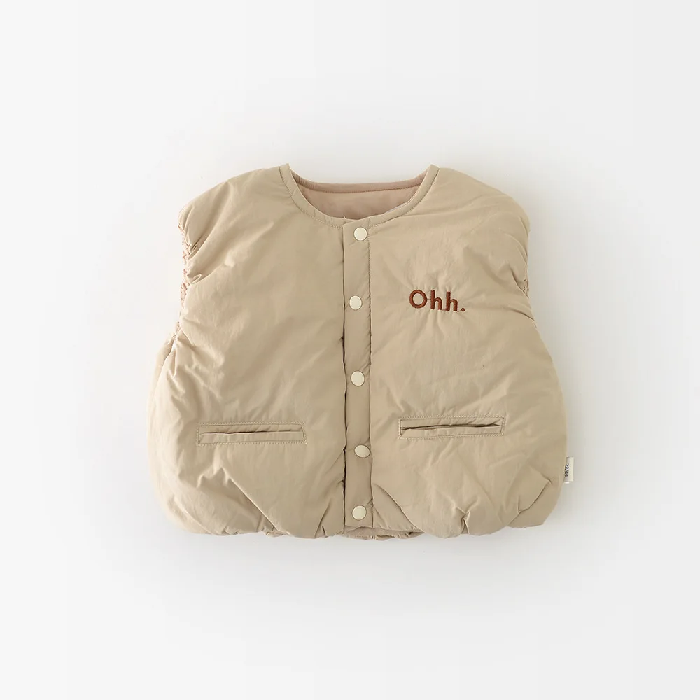 MILANCEL, nuevo chaleco de invierno para bebé, 6M-3T, chaleco grueso con letras para niñas pequeñas, abrigo acolchado de lana cálido Simple para niños - imagen 4