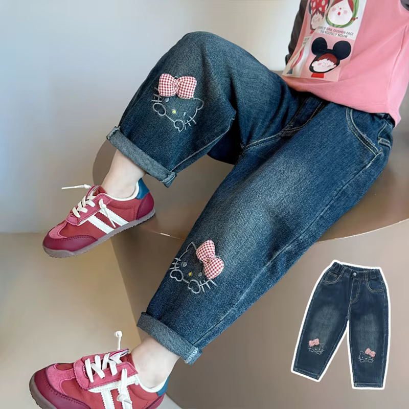 Pantalones vaqueros Hello Kitty para niña – Corte recto y holgado