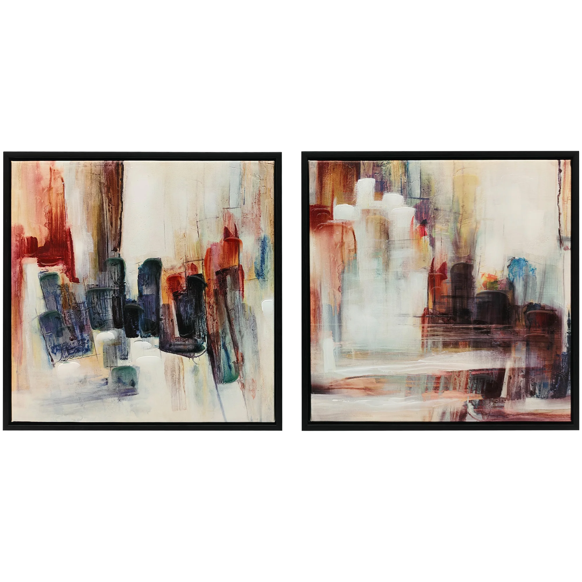 HOMCOM Cuadros en Lienzo Abstractos a Mano, 40x40 cm, 2 Piezas, Cuadros de Arte de Pared Enmarcados, Textura Rica, Decoración Moderna para Dormitorio, Salón, Cocina, Multicolor
