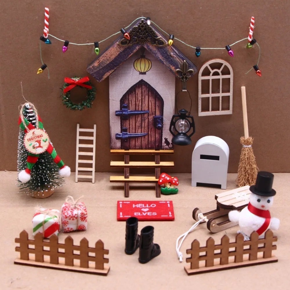 Casa de muñecas navideña con puerta de duende infantil - imagen 4