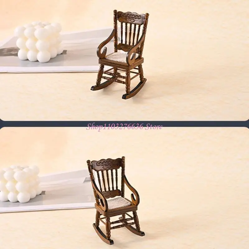 Modelo mecedora pequeña madera R6FD, figurita para casa muñecas, decoración escena, muebles en miniatura a escala - imagen 5