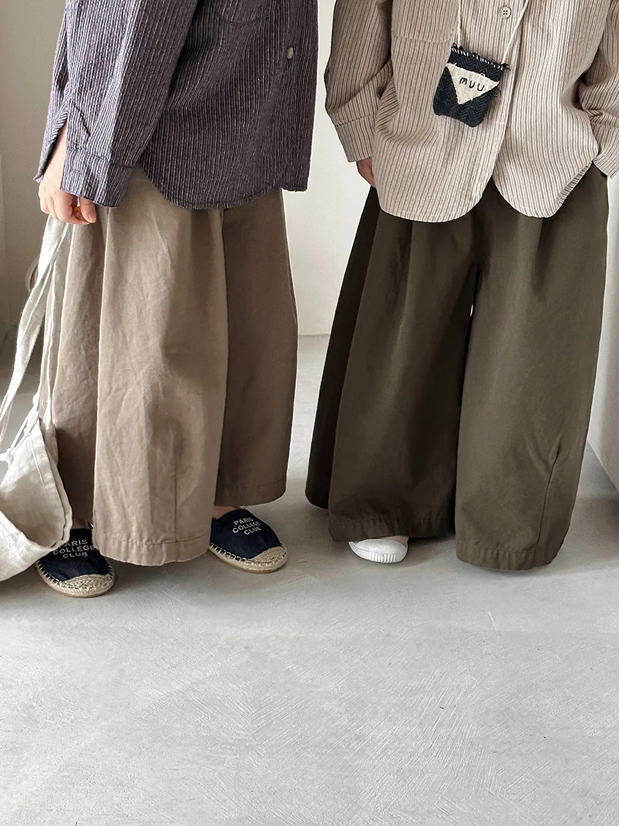 MILANCEL, nuevos pantalones rectos de otoño para niños, 1-7T, pantalones de pierna ancha simples de Color sólido para niñas, pantalones sueltos versión coreana para niños - imagen 3