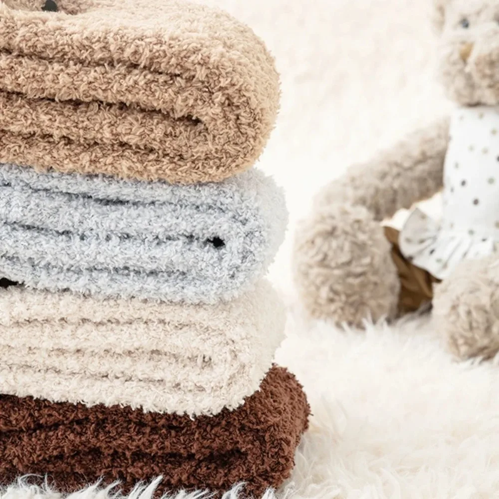 Calcetines con diseño de oso de dibujos animados de alta calidad, calcetines cálidos de terciopelo Coral para bebés, calcetines gruesos con protección para la rodilla para 0-5 años - imagen 2