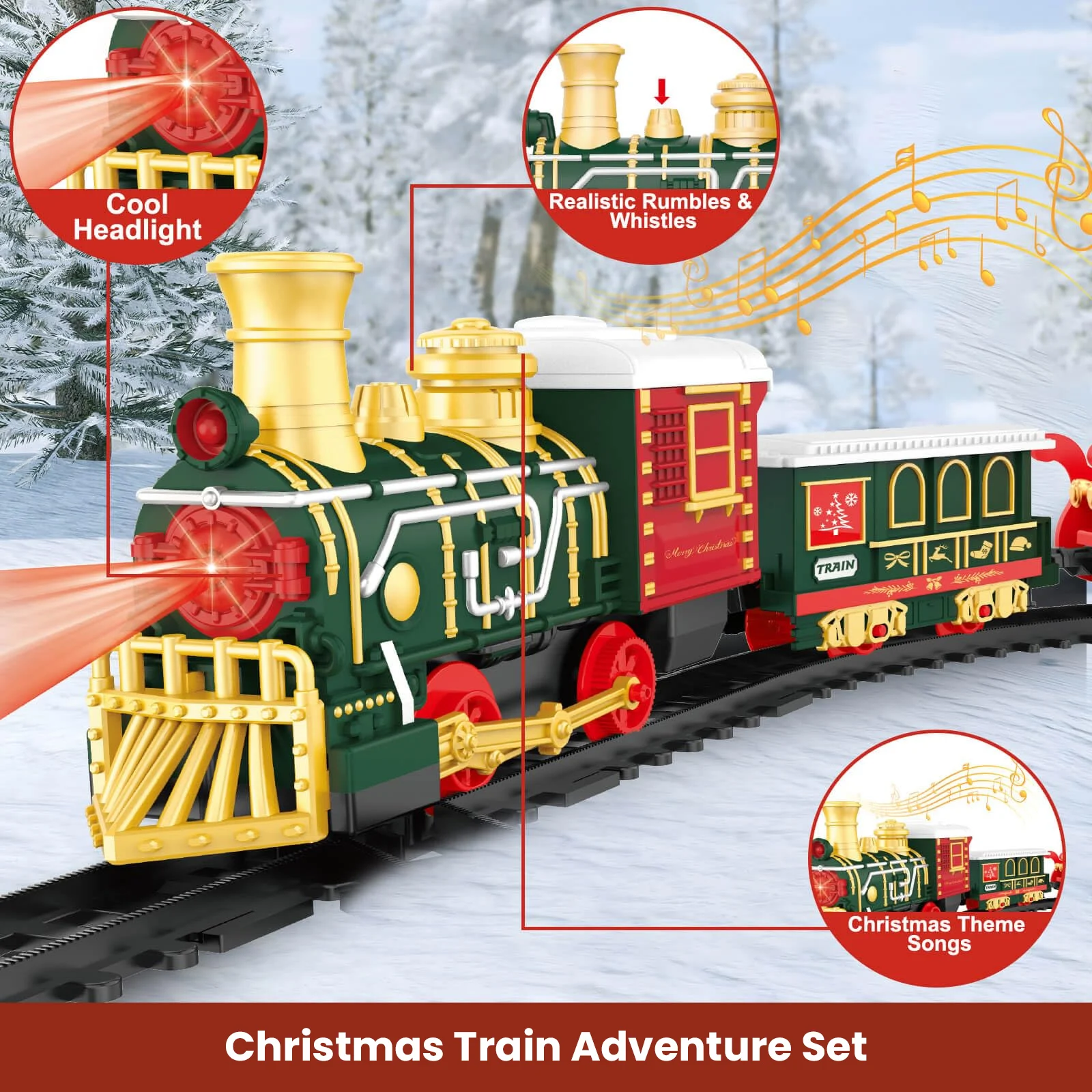 Tren de juguete eléctrico de Navidad, coches ferroviarios, pistas de carreras con música, Papá Noel, decoración de árbol de Navidad, modelo de tren, juguetes, regalos - imagen 3