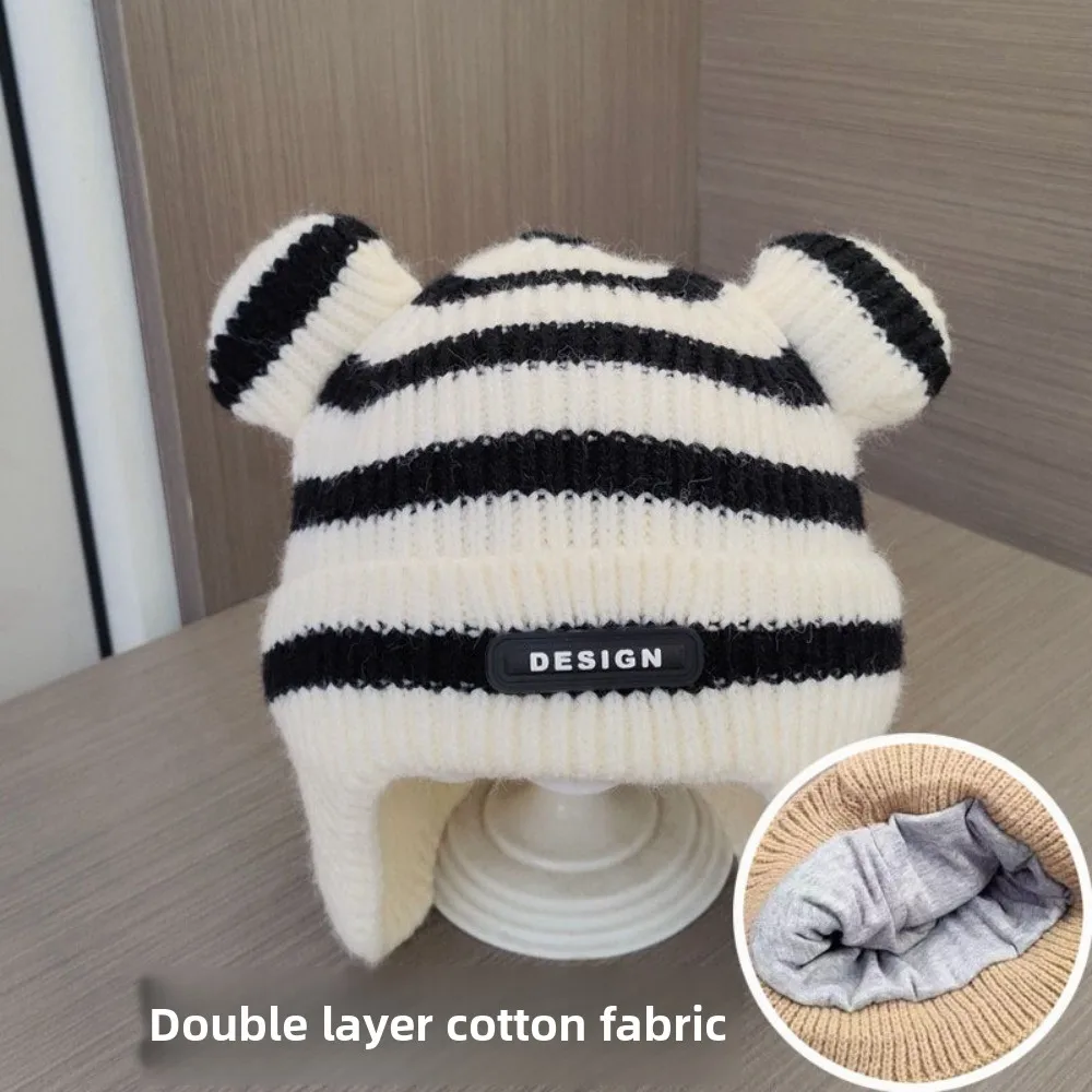 Nueva gorra de punto a rayas, gorro con protección para los oídos a prueba de viento, gorro de punto cálido a prueba de frío de 0 a 3 años - imagen 3