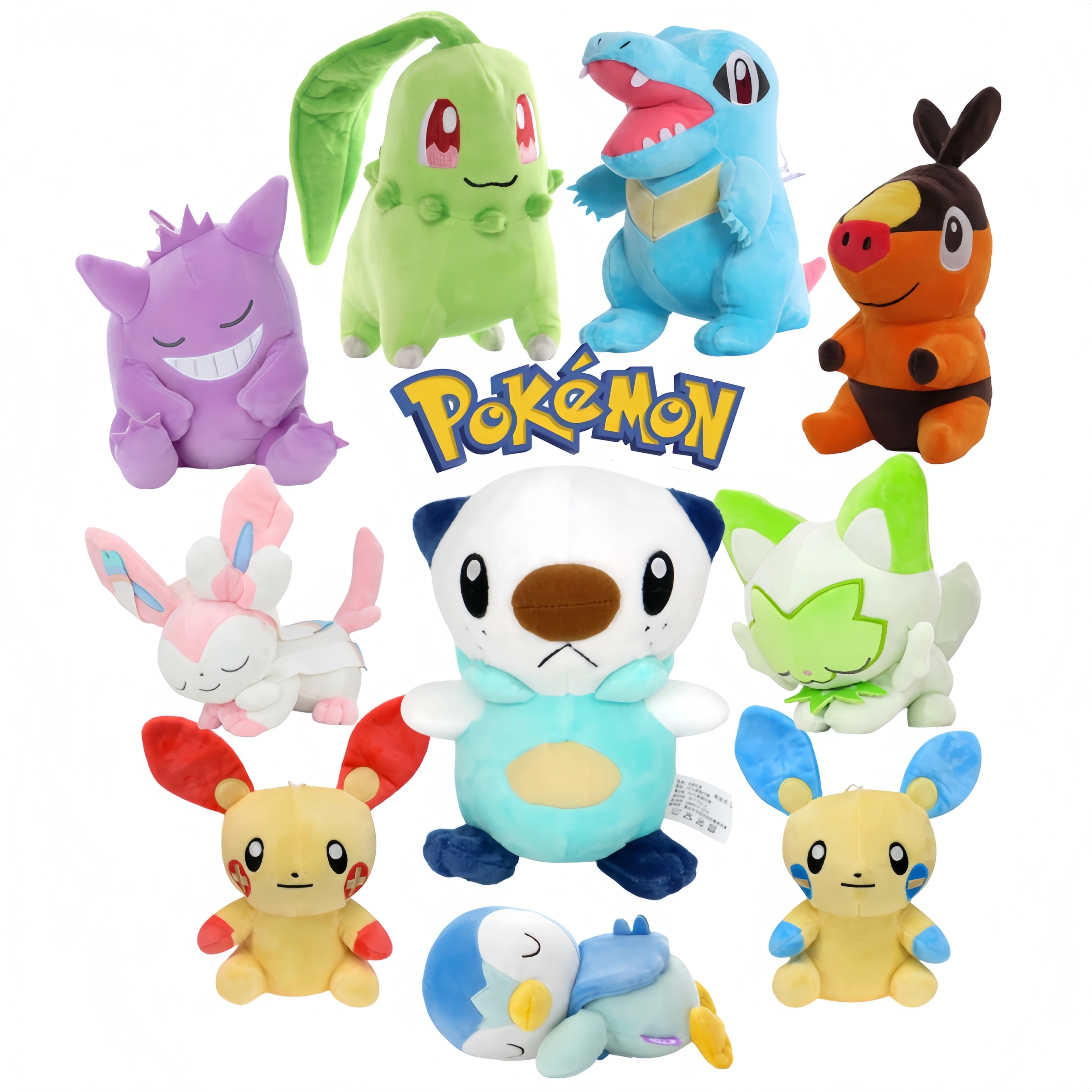 Peluches Pokémon Legends ZA – Chikorita, Totodile y Tepig oficiales