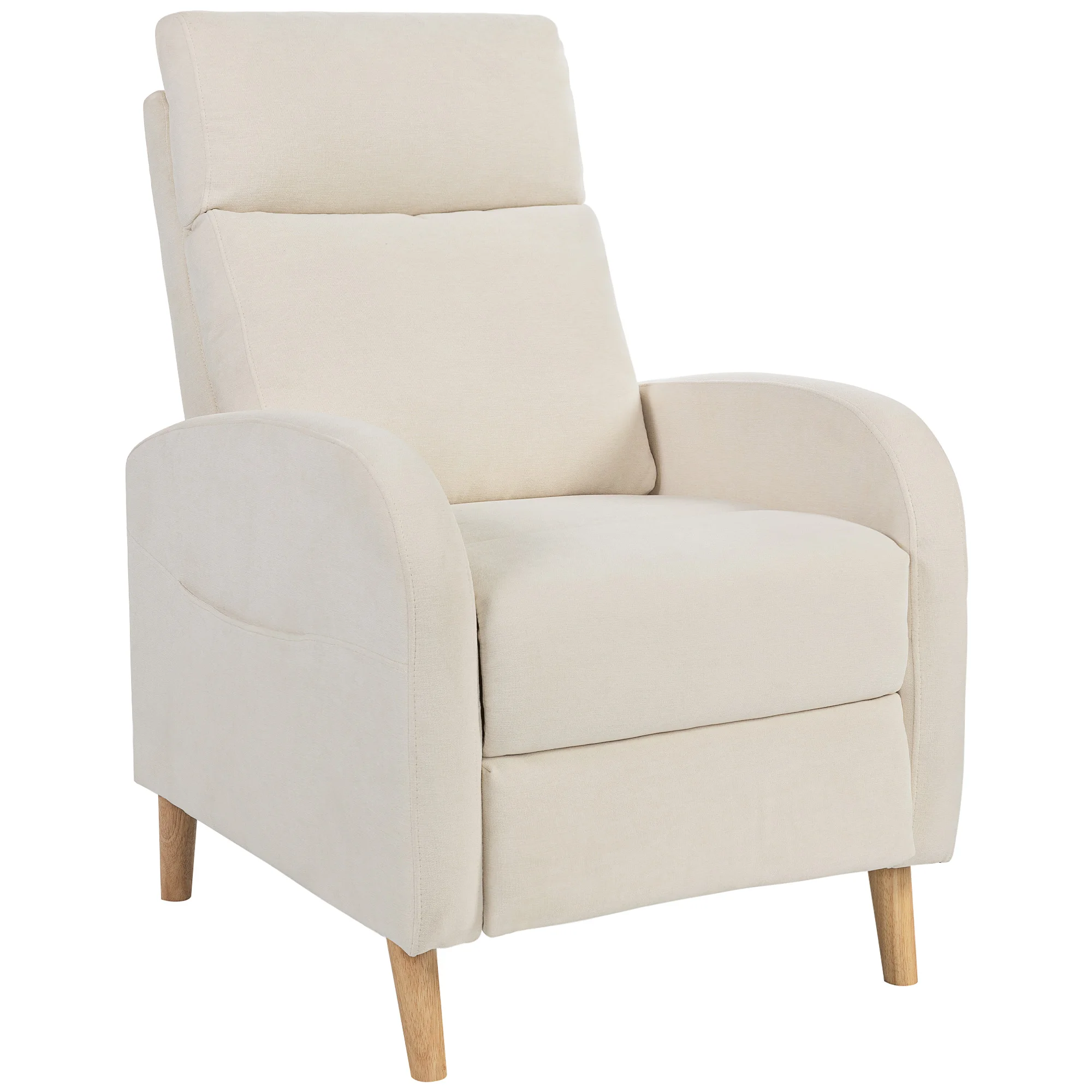 HOMCOM Sillón Relax Reclinable Manual Sillón Relax Tapizado en Lino Sintético con Reposapiés y Bolsillo Lateral Carga 135 kg Sillón Reclinable para Dormitorio Oficina Crema