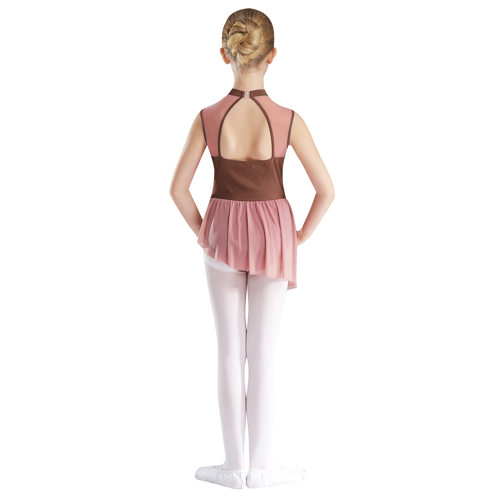 Leotardo de gimnasia de Ballet para niñas, traje de baile con falda de diamantes de imitación, malla transparente recortada en la espalda, Ropa de baile de gimnasia - imagen 4
