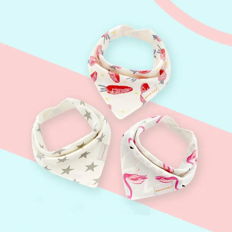 3 unids/pack bufanda de algodón puro para bebé, Baberos Bandana de tela para eructar, babero para bebé recién nacido, niña, niño pequeño, bufanda con estampado de dibujos animados, babero de 2 capas