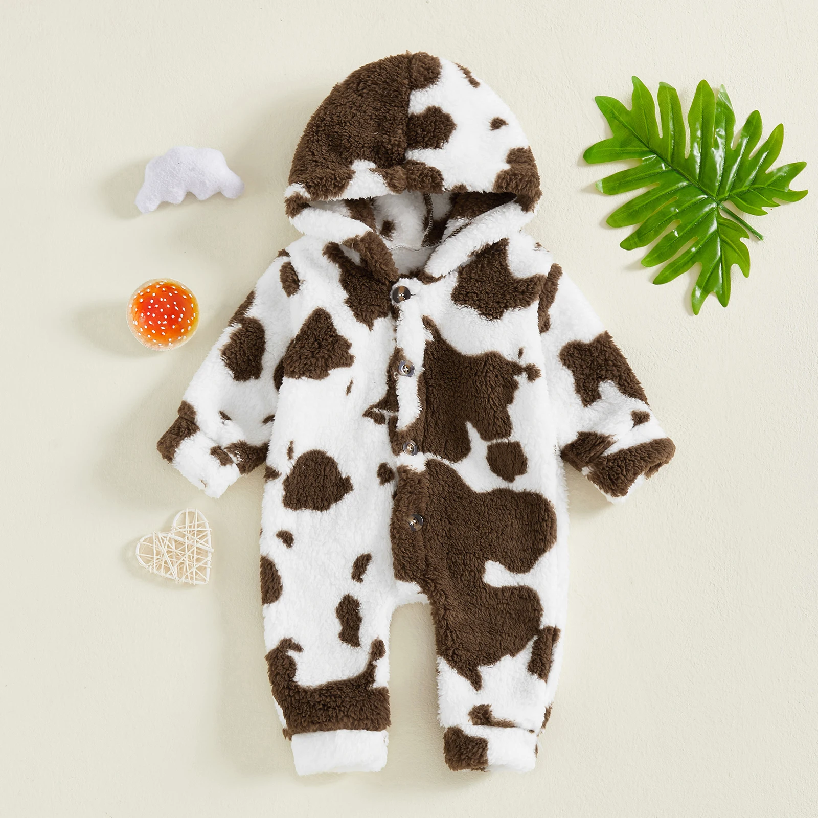 Mono de felpa para bebés de 0 a 12 meses, mono con capucha y estampado de animales/corazones de manga larga, pelele de invierno para recién nacidos