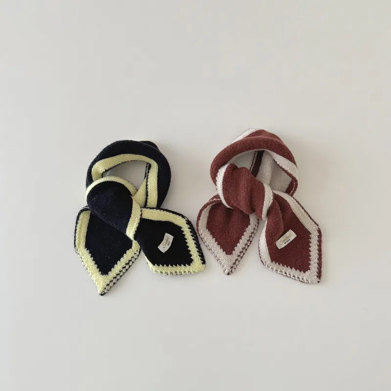 Bufanda para niños estilo Ins de moda de otoño/invierno: calentador de cuello cálido de punto a rayas, bufanda de moda para niños al por mayor para niños. - imagen 2