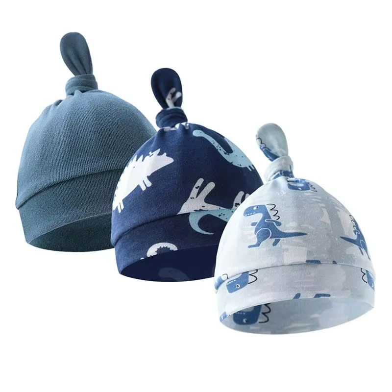 Gorro para bebé recién nacido de 0 a 6M, gorro con estampado anudado bonito, gorro infantil de primavera y otoño, gorros suaves de algodón para niños, regalo de ducha para niñas, 3 unids/lote - imagen 3