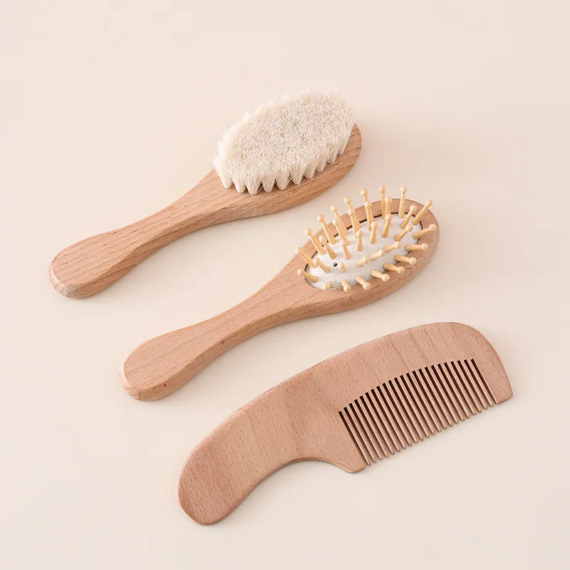 Juego de peines 3 en 1 para bebé: cepillo de lana de haya, peine de dientes redondos y peine con cojín de rebote: ¡suave, seguro, tipo al cuero cabelludo del bebé! - imagen 3