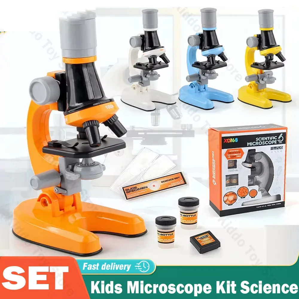 Kit de microscopio para niños, laboratorio de ciencias LED 1200X/400X/100X, juguete para el hogar, escuela, cultivo de interés, regalo de cumpleaños y Navidad para niños