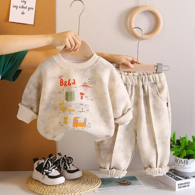 MILANCEL nuevo conjunto de sudadera de otoño para niños 1-5T dulce sudadera con capucha de dibujos animados para niños + pantalones de chándal traje informal estampado para niños 2 uds - imagen 3