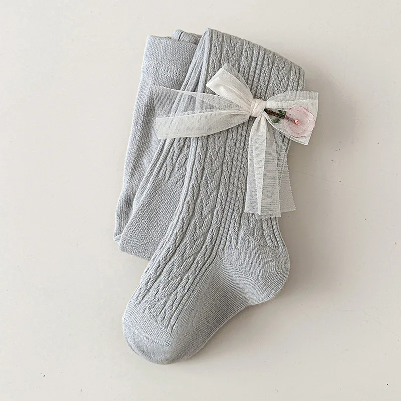 Otoño primavera, mallas para niñas, pantimedias para bebés recién nacidos, calcetines con lazo, calcetines para bebés, medias de algodón suave - imagen 4