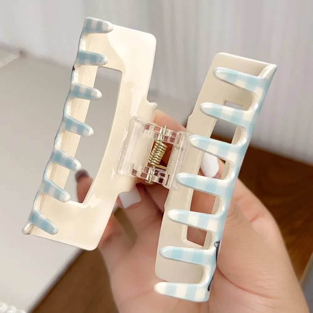 Pinza para el pelo con lazo a cuadros Floral para niña, pinzas para el pelo acrílicas con forma de corazón y cangrejo, tiburón para mujer y niña, horquilla, accesorios para el cabello - imagen 5