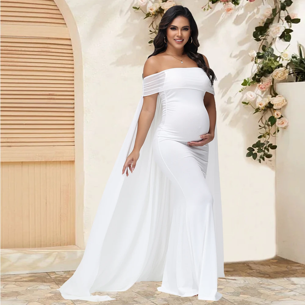 Vestido maxi de gasa para maternidad con hombros descubiertos - imagen 4