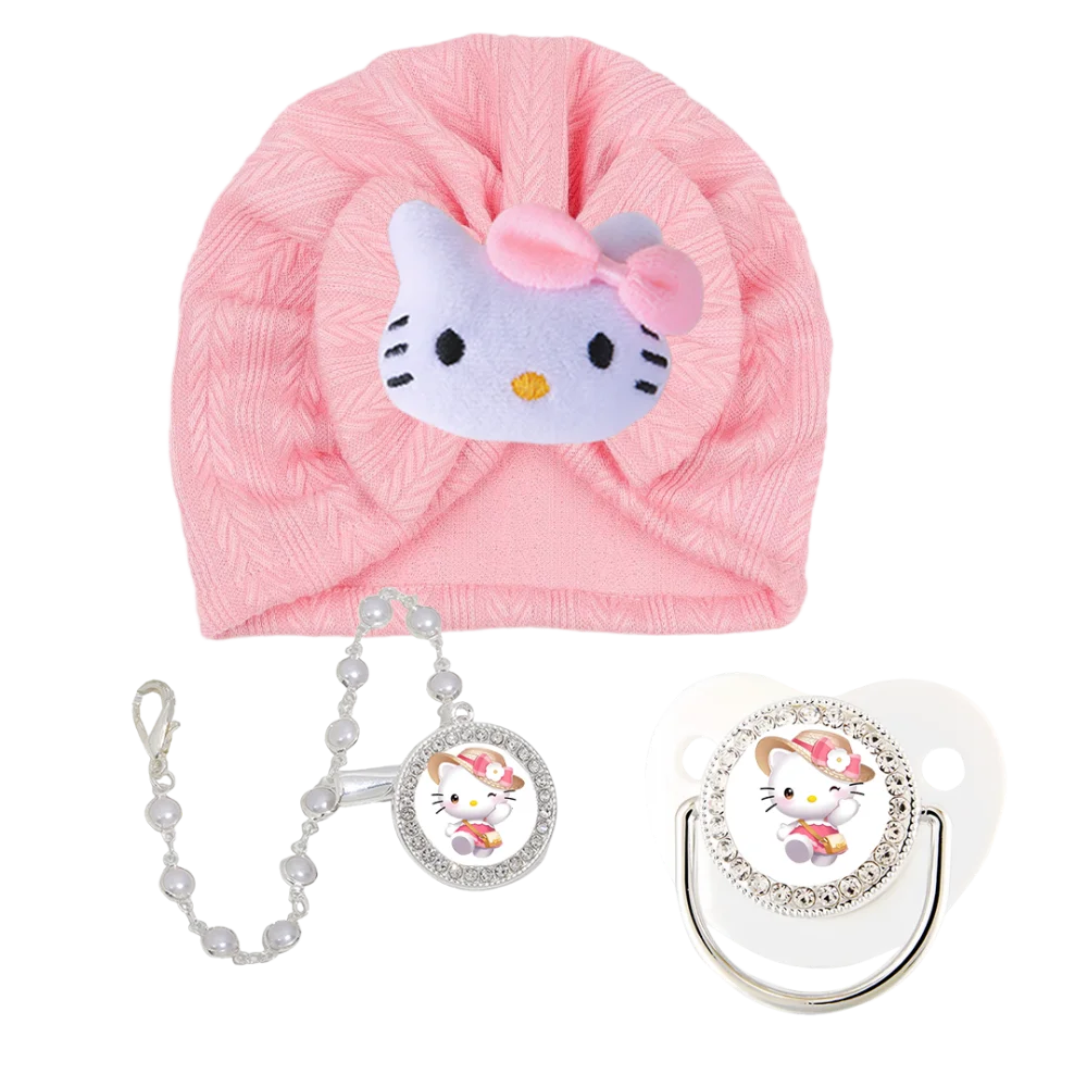 Gorro de bebé de felpa de dibujos animados de lujo y chupete de bebé, clip de cadena para alimentación de recién nacido, tetina de bebé ortodóntica, juego de masticación para bebé - imagen 4