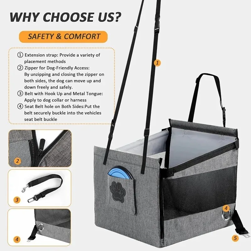 Asiento de coche para perros plegable con malla de seguridad - imagen 4