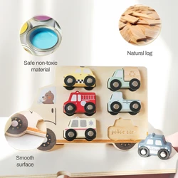 Rompecabezas Montessori 3D en madera de coches para bebés 2 años