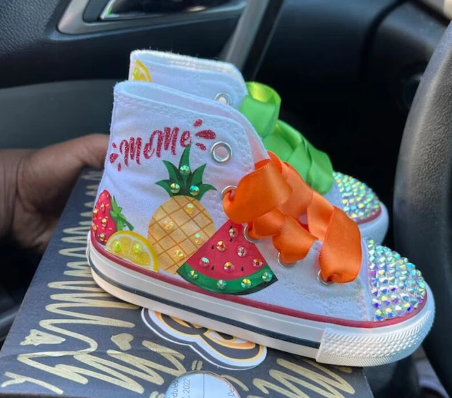 Zapatos de lona con temática de frutas para niños, zapatillas ostentosas hechas a mano, regalo de cumpleaños
