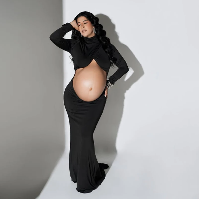 Vestido premamá para sesión de fotos – Cuello alto manga larga