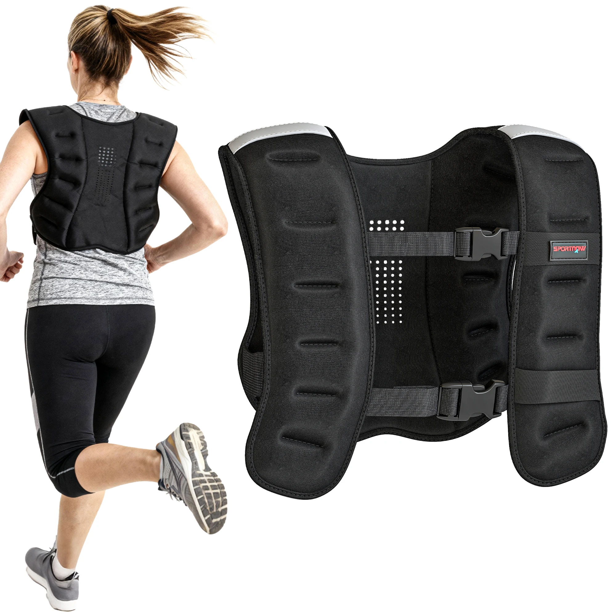 SPORTNOW Chaleco Lastrado , Chaleco Peso Entrenamiento Transpirable, con 2 Correas Ajustables y Bandas Reflectantes, para Entrenamiento de Fuerza, Jogging, Negro