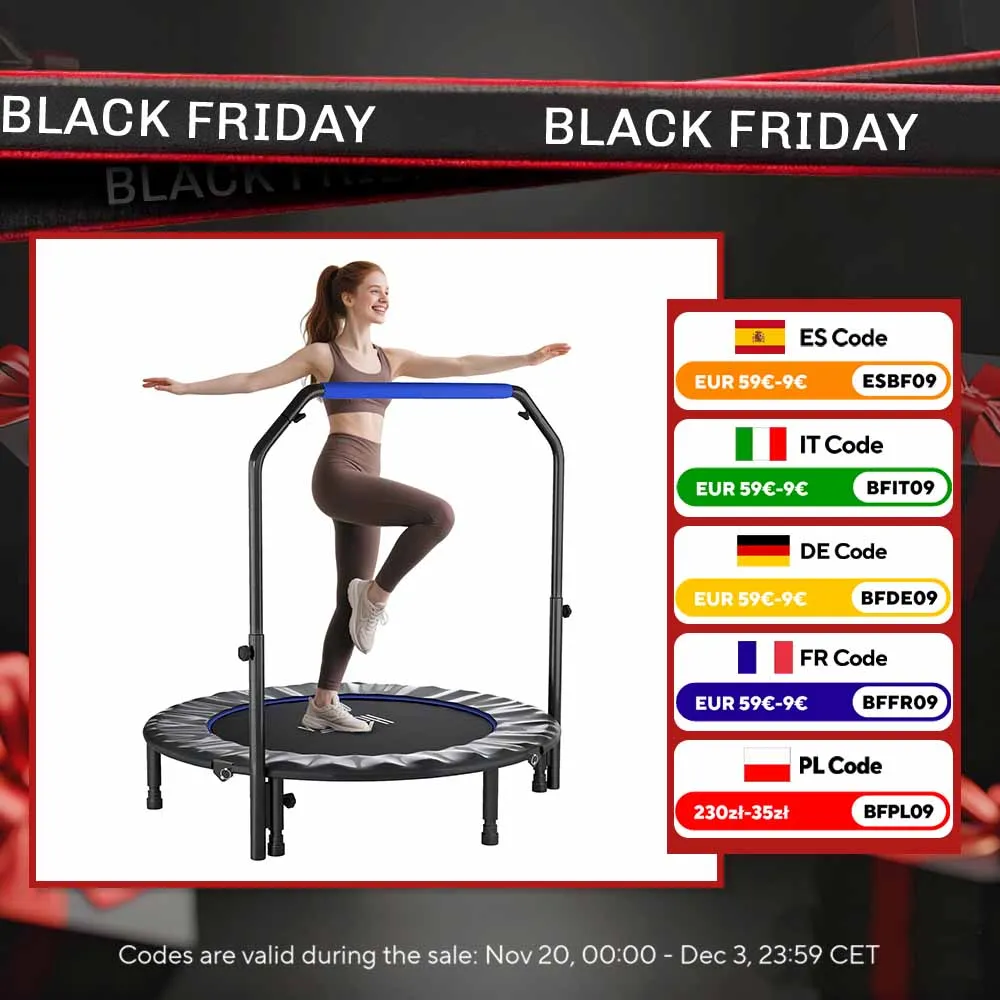 HOMCOM Trampolín de Fitness Adultos Ø122 cm, Cama Elástica Plegable con Mango Ajustable de 4 Niveles, Marco de Acero, para Entrenamiento Piernas, Cuerpo en Hogar, Oficina, Gimnasio, Negro y Azul