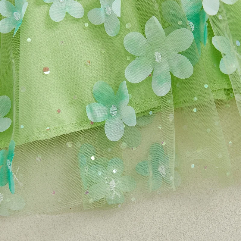 Suefunskry Vestido de verano para niña, sin mangas, con flores de mariposa, vestido de tul de corte A, vestido de princesa - imagen 4