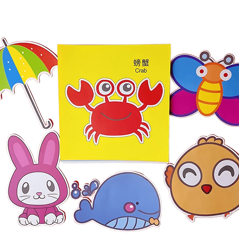 Juego de corte de papel de 48/96 hojas, corte de papel colorido con tijeras, bricolaje, hecho a mano, cognición, animales, frutas, papel, regalo artesanal ZYF - imagen 3