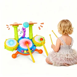 Kit de batería infantil con tambores y luz para aprender ritmo