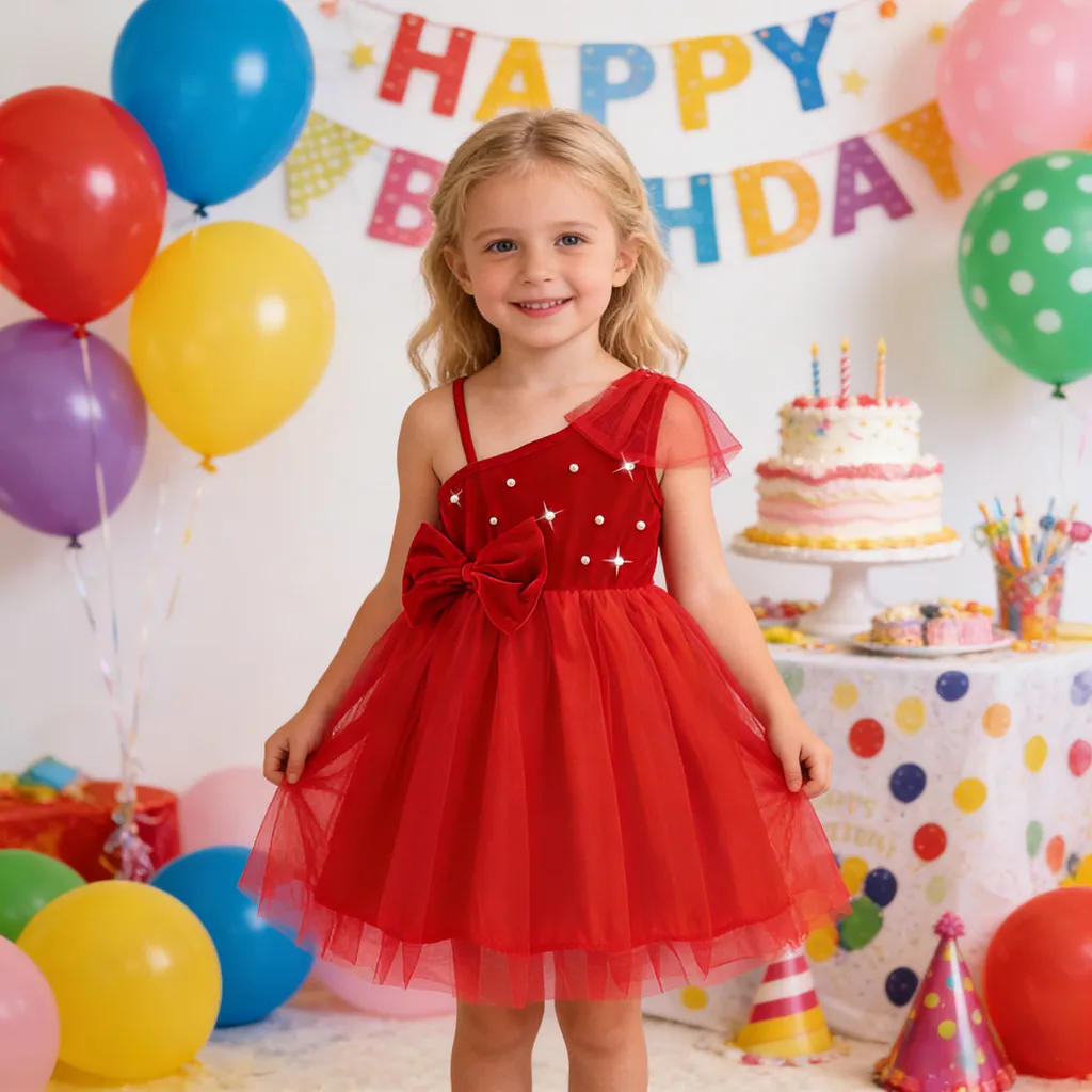 Vestido de noche para niña, camisola de un solo hombro para verano, vestido para niño pequeño, fiesta de cumpleaños, vestido bonito de moda para niños de 3 4 5 6 7 años - imagen 2