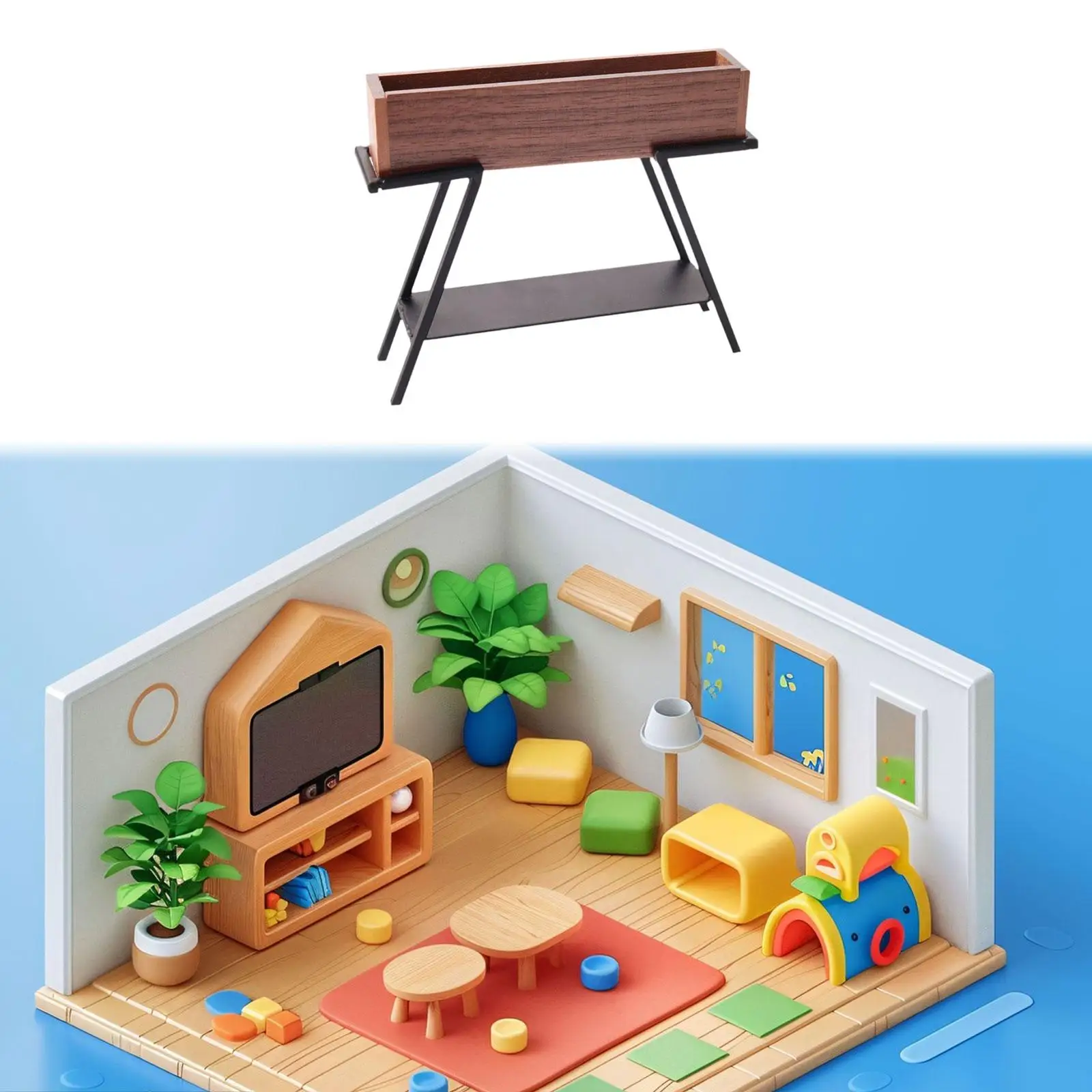 1/12 Dollhouse Miniature Flowerpot Stand Wooden Bookcase Display Shelf