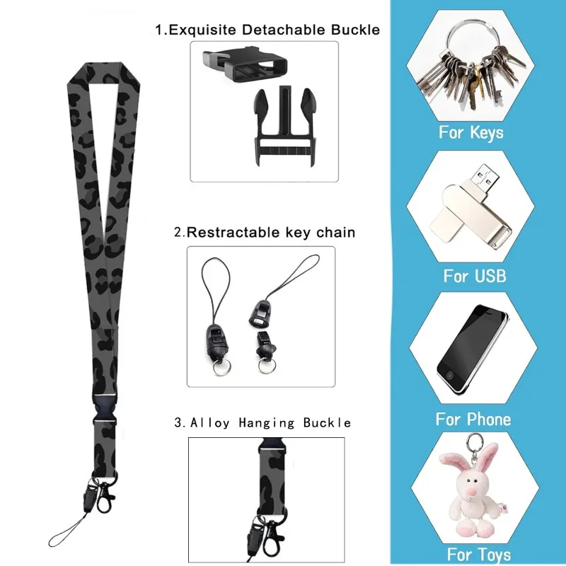 Cordón de estudiante de teléfono de leopardo, tarjetero de identificación, carrete de insignia, correa para el cuello para llaves, llavero, llavero de tarjeta de crédito - imagen 2