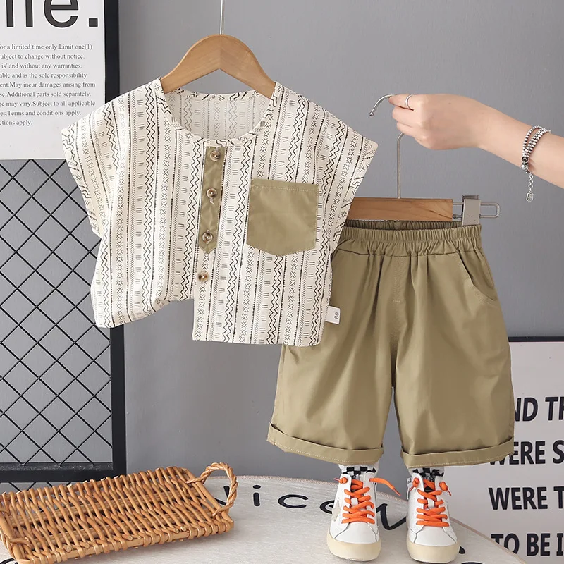 Conjunto bebé verano: camiseta y pantalón corto a rayas onduladas - imagen 4