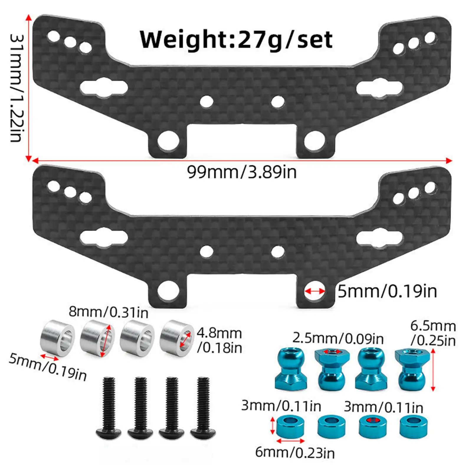 2Pcs 1/10 RC Car Shock Absorber Tower Professional Front Rear for TT02 TT02R