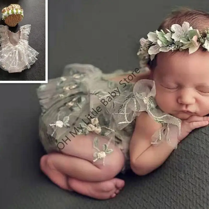 M76C 1 set encantador recién nacidos Fotografía Vestido Cabello Característica encaje Floral Floral - imagen 5