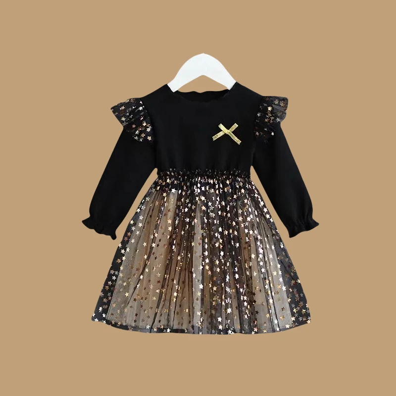 Primavera y novedad de verano, falda tutú de algodón para niña coreana, vestido de princesa de gasa de red con estrellas, nuevo vestido para bebé de 1 a 7 años - imagen 2