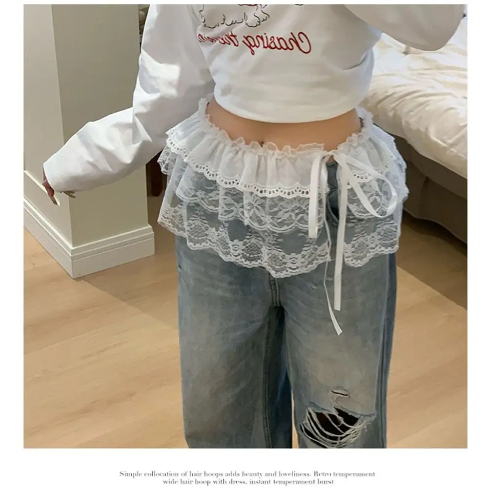 Falda de gasa en capas de encaje de flores a la moda Y2k, ropa de calle con cordones, encaje plisado, cortina de pedos de hongo, delantal, falda envolvente - imagen 2