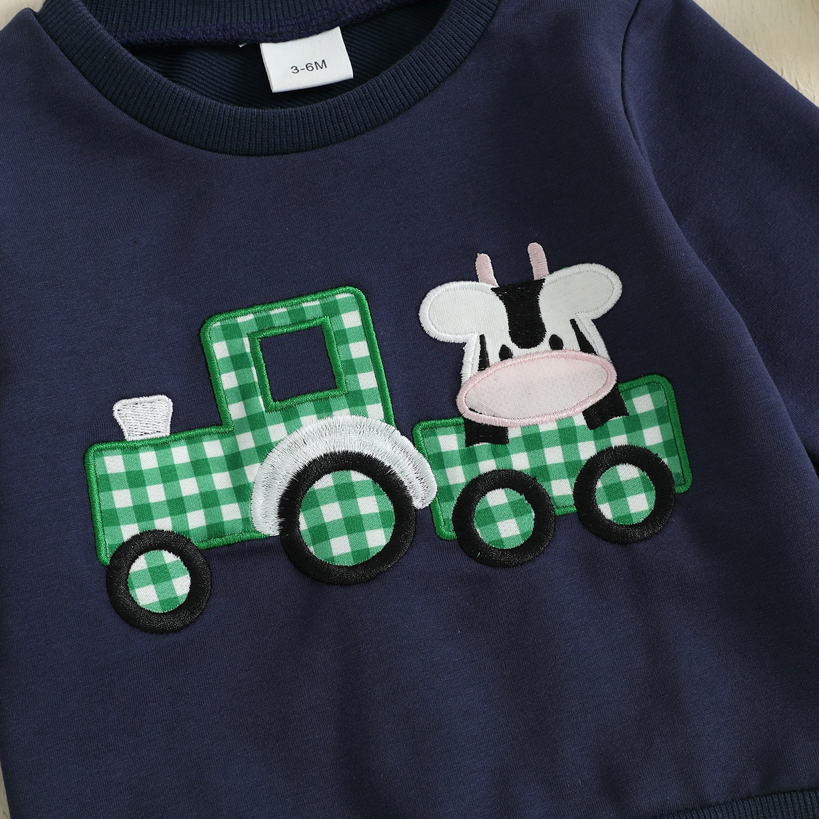 SUNSIOM-Conjunto de pantalones de otoño para bebés de 0 a 3 años, sudadera de vaca bordada con cuello redondo de manga larga y pantalones de chándal a cuadros, ropa infantil - imagen 3